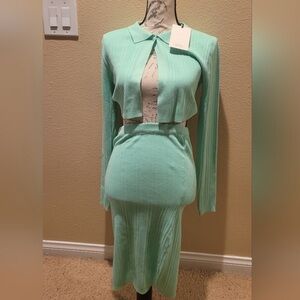 Mint Green Ribbed Skirt Set